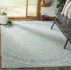 Safavieh Courtyard Collection 2'7' X 5' Grey / Aqua Cy8734 Indoor/ Outside Waterproof Easy Cleansingpatio Backyard Mudroom Area Mat