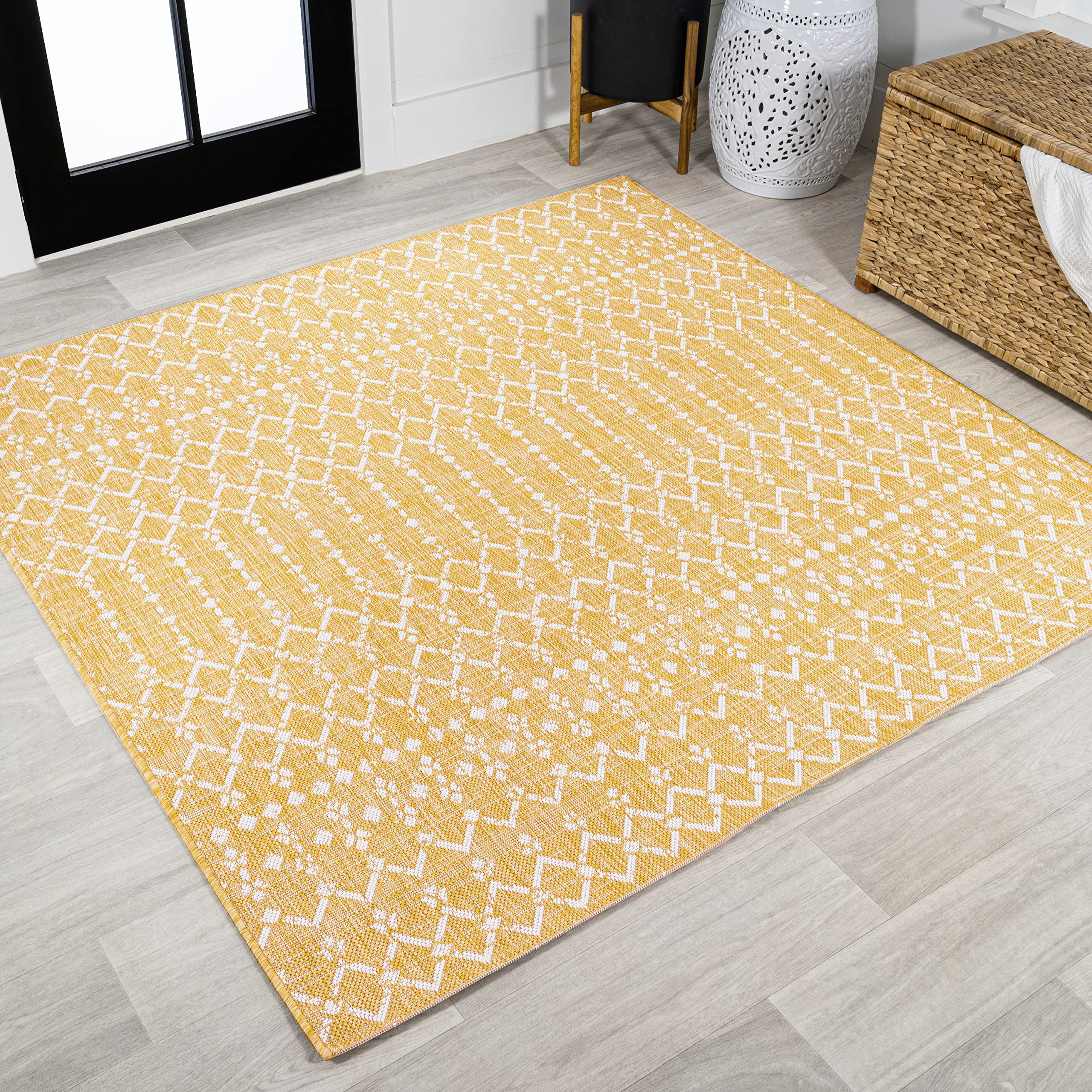 Jonathan Y Smb108G-5Sq Ourika Moroccan Geometric Textured Weave Indoor Outdoor Area Rug, Bohemian, Rustic, Scandinavian Easy Cle