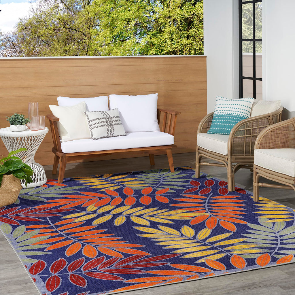 Nourison Aloha Indoor/Outdoor Navy Multicolor 7'10' X 10'6' Area Rug, Easy Cleaning, Non Shedding, Bed Room, Living Room, Dining Room, Backyard, Deck, Patio (8X11)