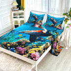Cvhouse Sea Turtle Fitted Sheet,Ocean Bed Sheet Set Twin Size,Turtle Bedding Set For Boys Kids Girls,1 Flat Sheet & 1 Fitted She