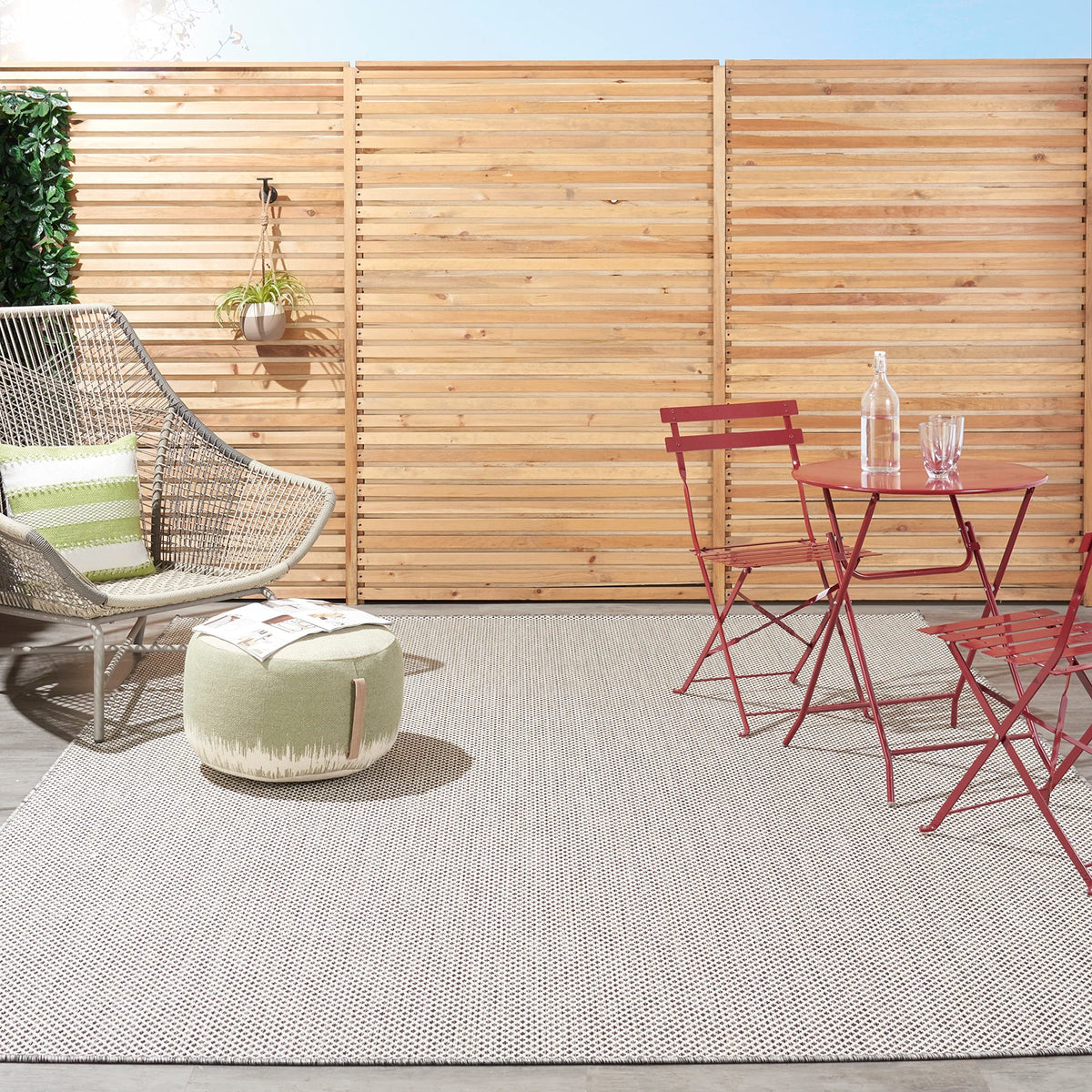 Nourison Courtyard Indoor/Outdoor Area Rug 4' X 6', Ivory Charcoal, Rectangular Geometric Easy Cleaning Non Shedding Bed Room Li