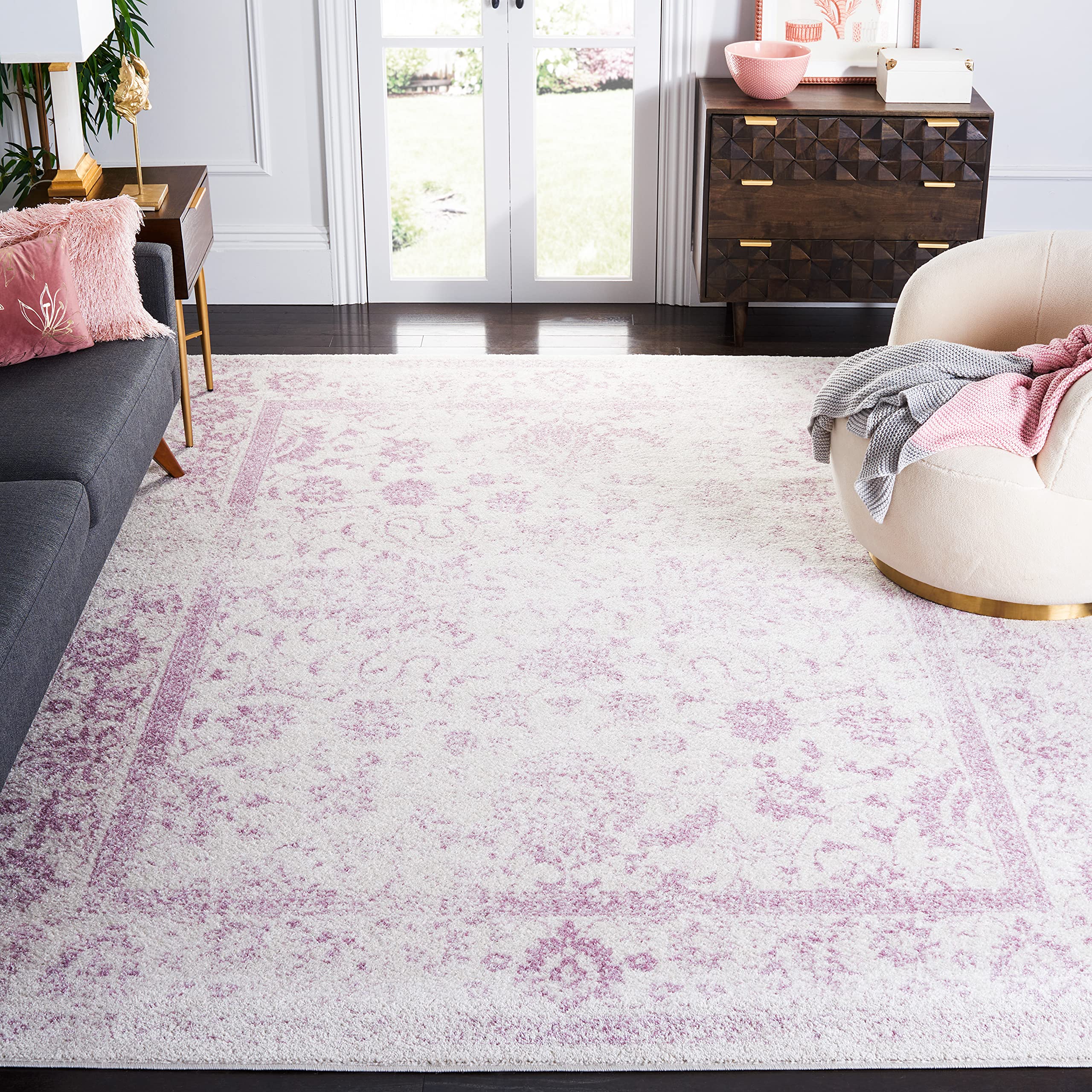 Safavieh Adirondack Collection 8 Square Ivory/Lavender ADR109U Oriental Distressed Non-Shedding Area Rug