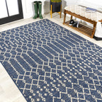 Jonathan Y Smb108K-4 Ourika Moroccan Geometric Textured Weave Indoor Outdoor Area-Rug, Bohemian Coastal Traditional Easy-Cleaning,Bedroom,Kitchen,Backyard,Patio,Non Shedding, 4 X 6, Navy/Beige
