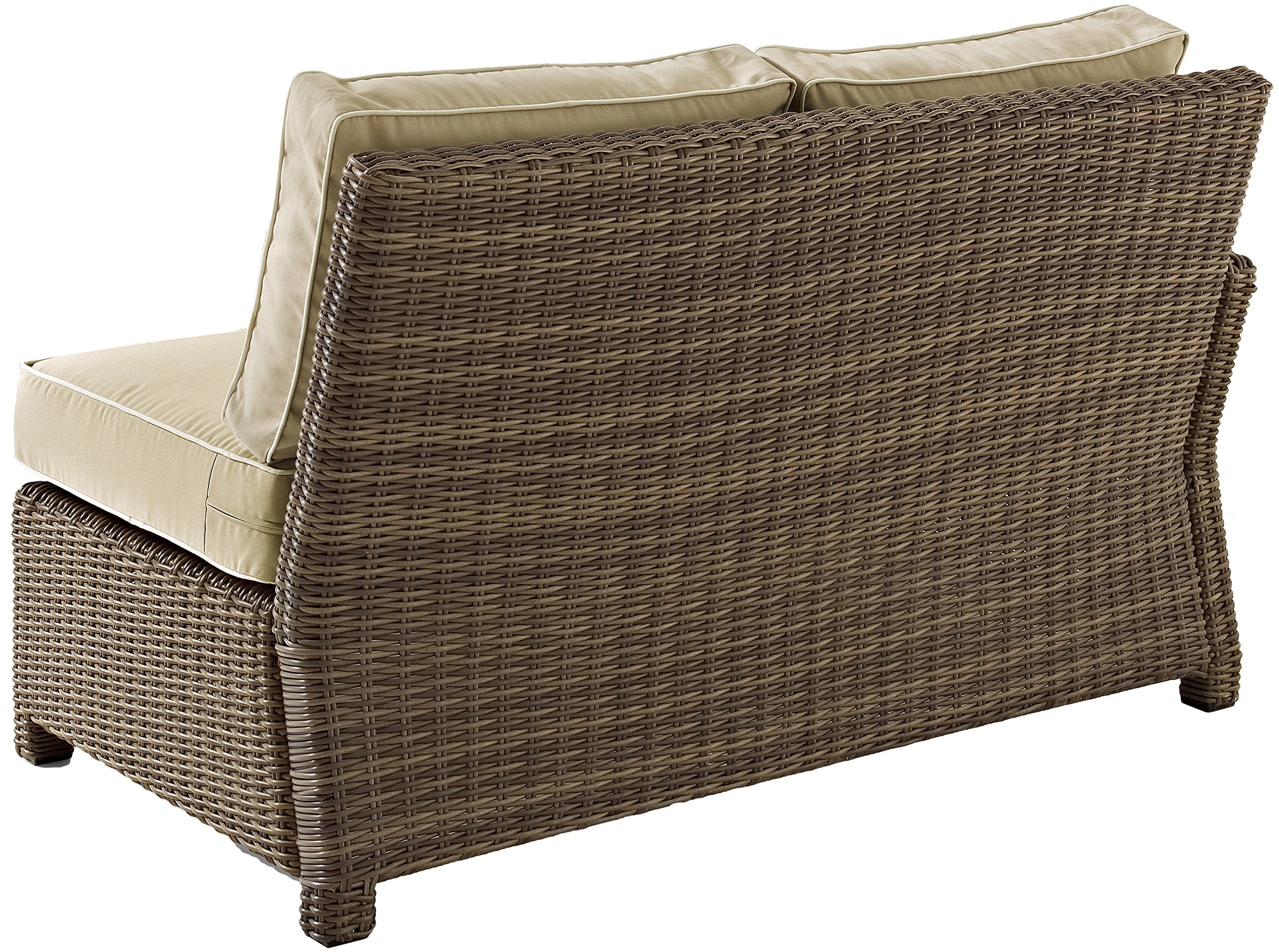 Crosley Furniture Bradenton Outdoor Sectional Left Side Loveseat, 2-Person Wicker Patio Couch for Deck, Brown with Sand Cushions