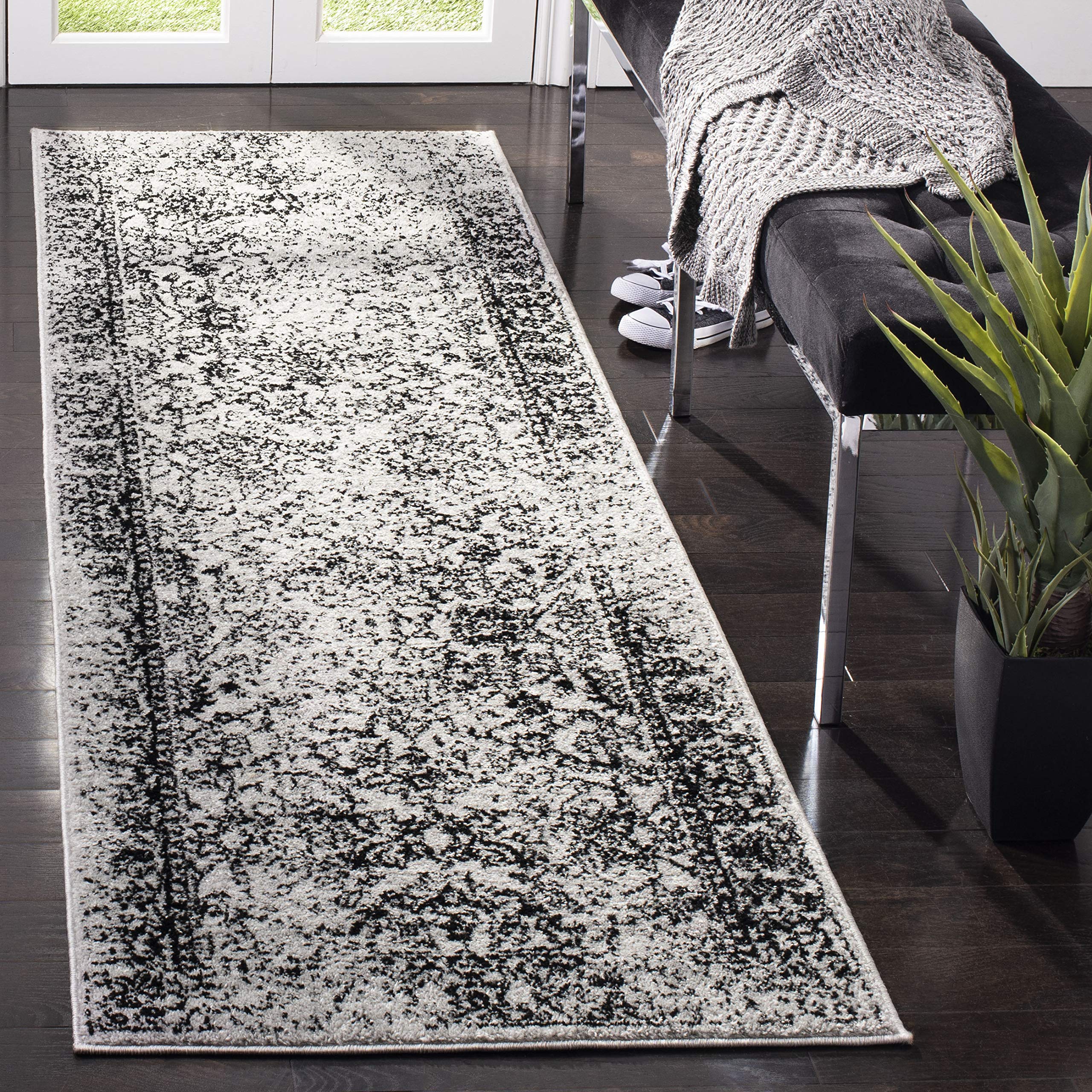 SAFAVIEH Adirondack Collection Runner Rug - 26 x 14, Grey & Black, Oriental Distressed Design, Non-Shedding & Easy Care, Ideal