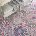 Nourison Passion Bohemian Light Grey/Pink 8' X 10' Area Rug, Easy Cleaning, Non Shedding, Bed Room, Living Room, Dining Room, Kitchen (8X10)