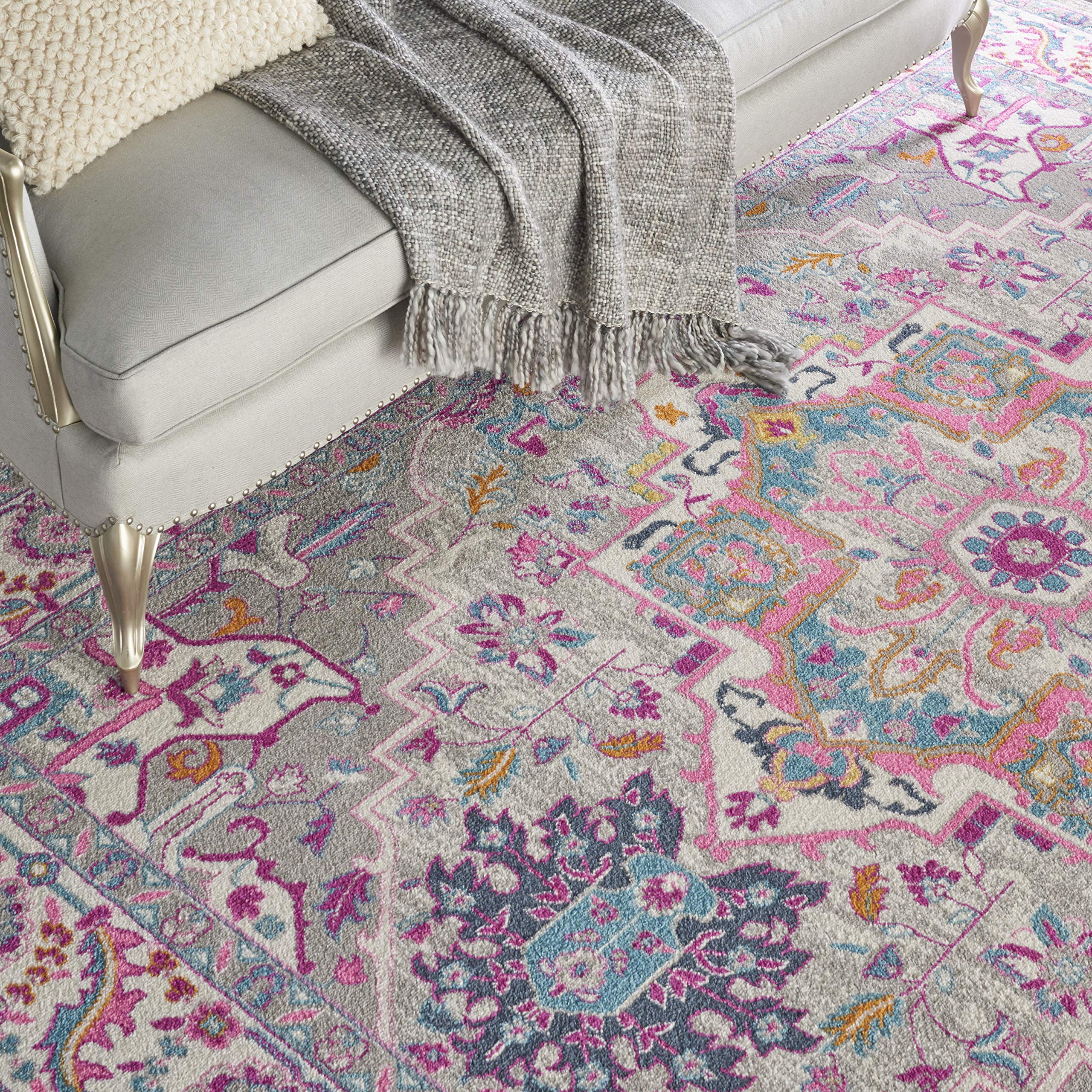 Nourison Passion Bohemian Light Grey/Pink 8' X 10' Area Rug, Easy Cleaning, Non Shedding, Bed Room, Living Room, Dining Room, Kitchen (8X10)