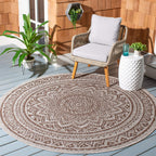 Safavieh Courtyard Collection 5'3' Round Light Beige / Light Brown Cy8734 Indoor/ Outdoor Waterproof Easy Cleaning Patio Backyard Mudroom Area Rug