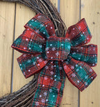 Snowflake Plaid Christmas Wreath Bow - 10' Wide, 18' Long Pre-Tied Bow, Door Decoration, Gift Basket, Swag, Garland, Fall Deco