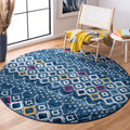 SAFAVIEH Amsterdam Collection Area Rug - 5'1'' Round, Navy & Turquoise, Moroccan Boho Design, Non-Shedding & Easy Care, Ideal fo