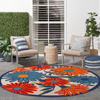 Nourison Aloha Outdoor Multicolor 10' X Round Area Rug, Easy Cleaning, Non Shedding, Bed Room, Living Room, Dining Room, Deck, Backyard, Patio (10 Round)