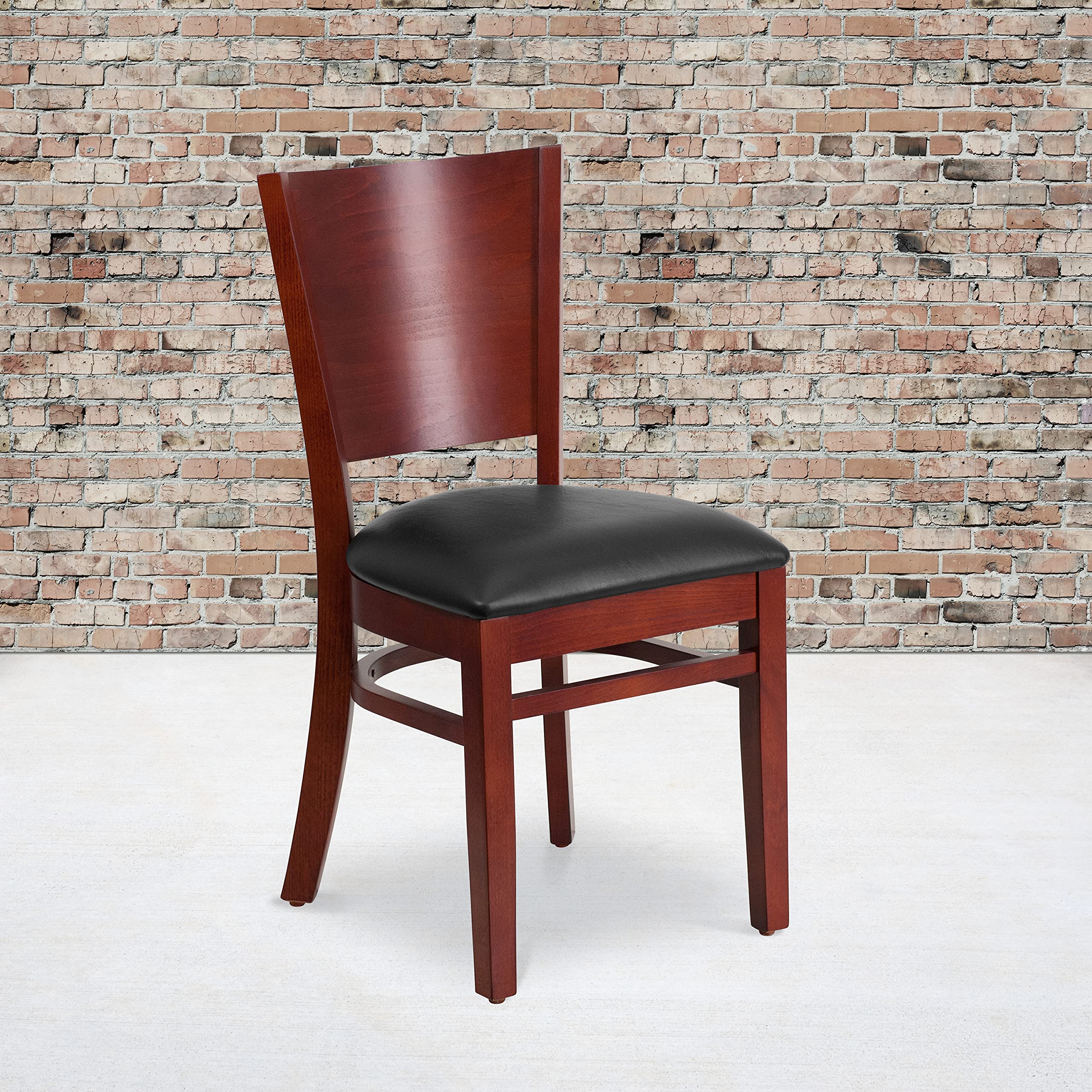 Flash Furniture Lacey Series Solid Back Mahogany Wood Restaurant Chair - Black Vinyl Seat