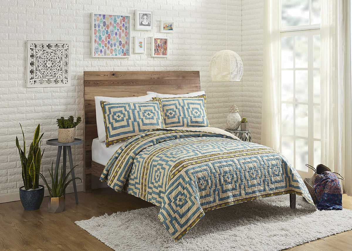 Jungalow Quilt Set, Full/Queen, Hypnotic Blue