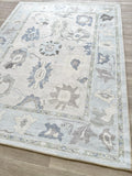 Cream Blue Oushak Rug, Modern, Vintage, Turkish, Eclectic, Floral, Pastel, Washable, Area Rugs for Living Room, Dining, Bedroom,