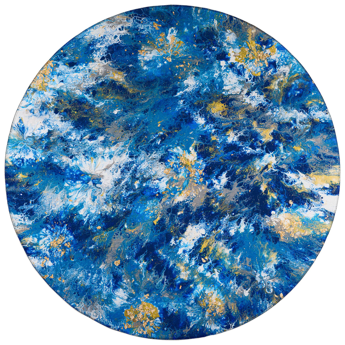 Addison Rugs Karina Akc47 Blue 8' X 8' Indoor Outdoor Round Rug, Easy Clean, Machine Washable, Non Shedding, Bedroom, Entry, Living Room, Dining Room, Kitchen, Patio Rug