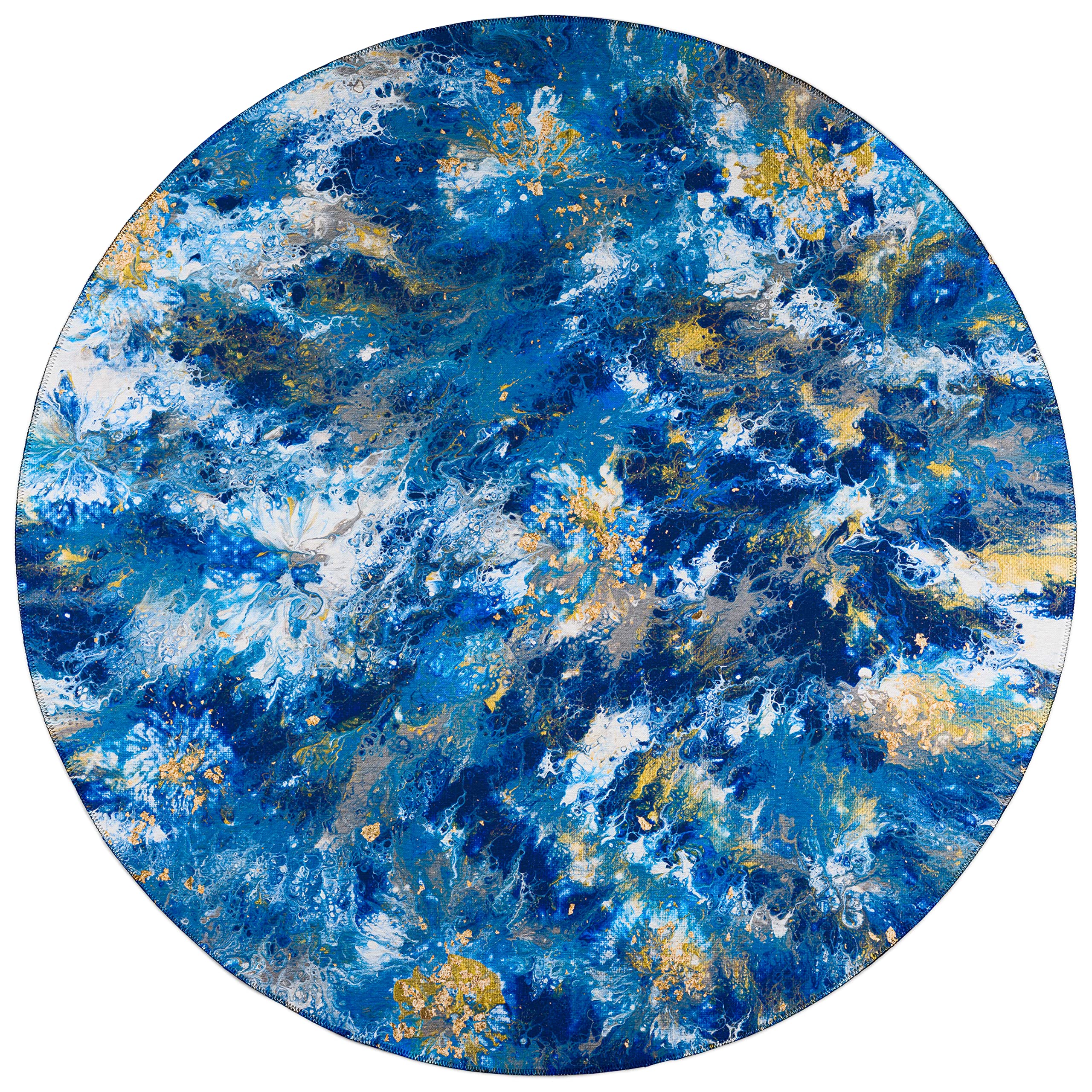 Addison Rugs Karina Akc47 Blue 8' X 8' Indoor Outdoor Round Rug, Easy Clean, Machine Washable, Non Shedding, Bedroom, Entry, Living Room, Dining Room, Kitchen, Patio Rug