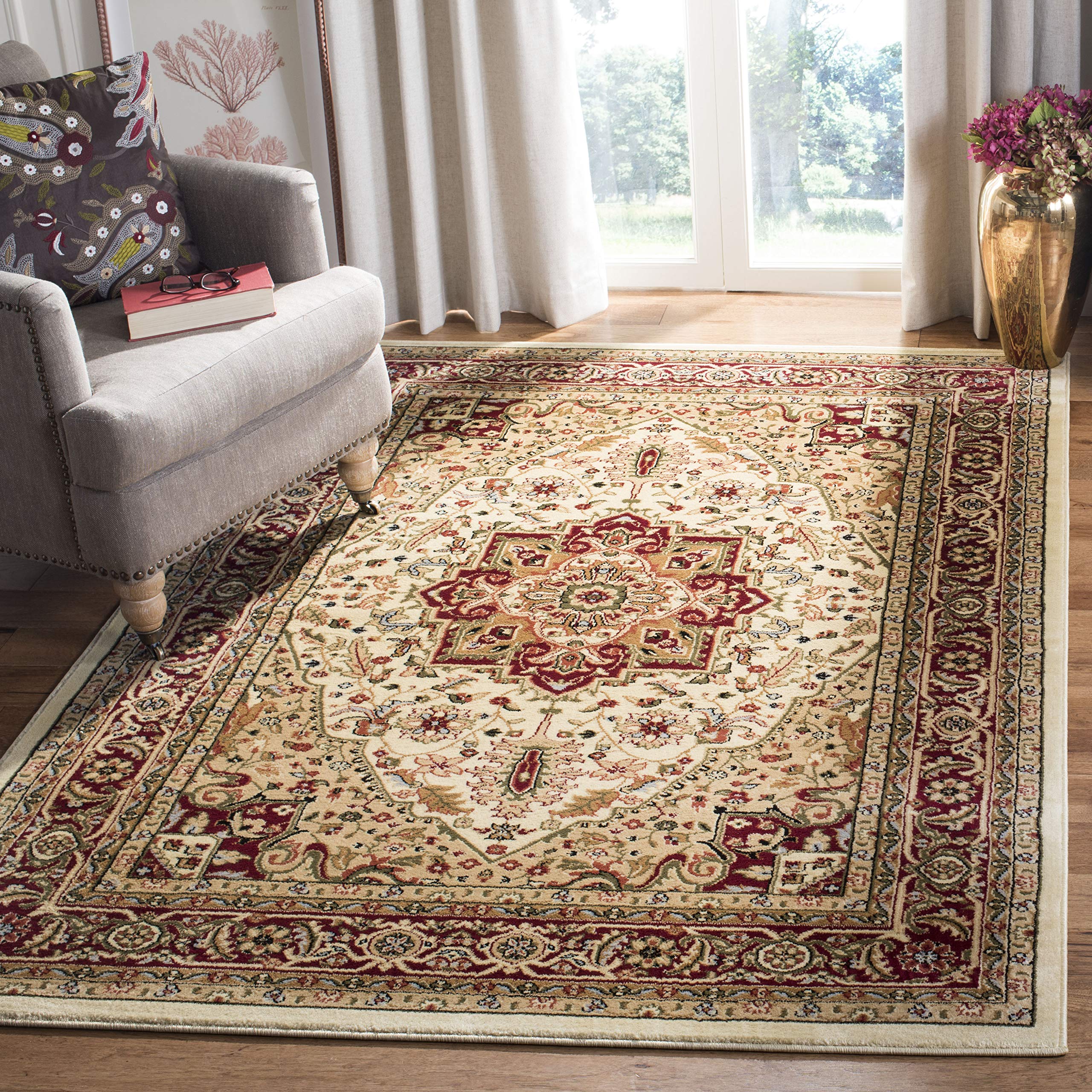 SAFAVIEH Lyndhurst Collection Area Rug - 53 x 76, Ivory & Red, Traditional Oriental Design, Non-Shedding & Easy Care, Ideal fo