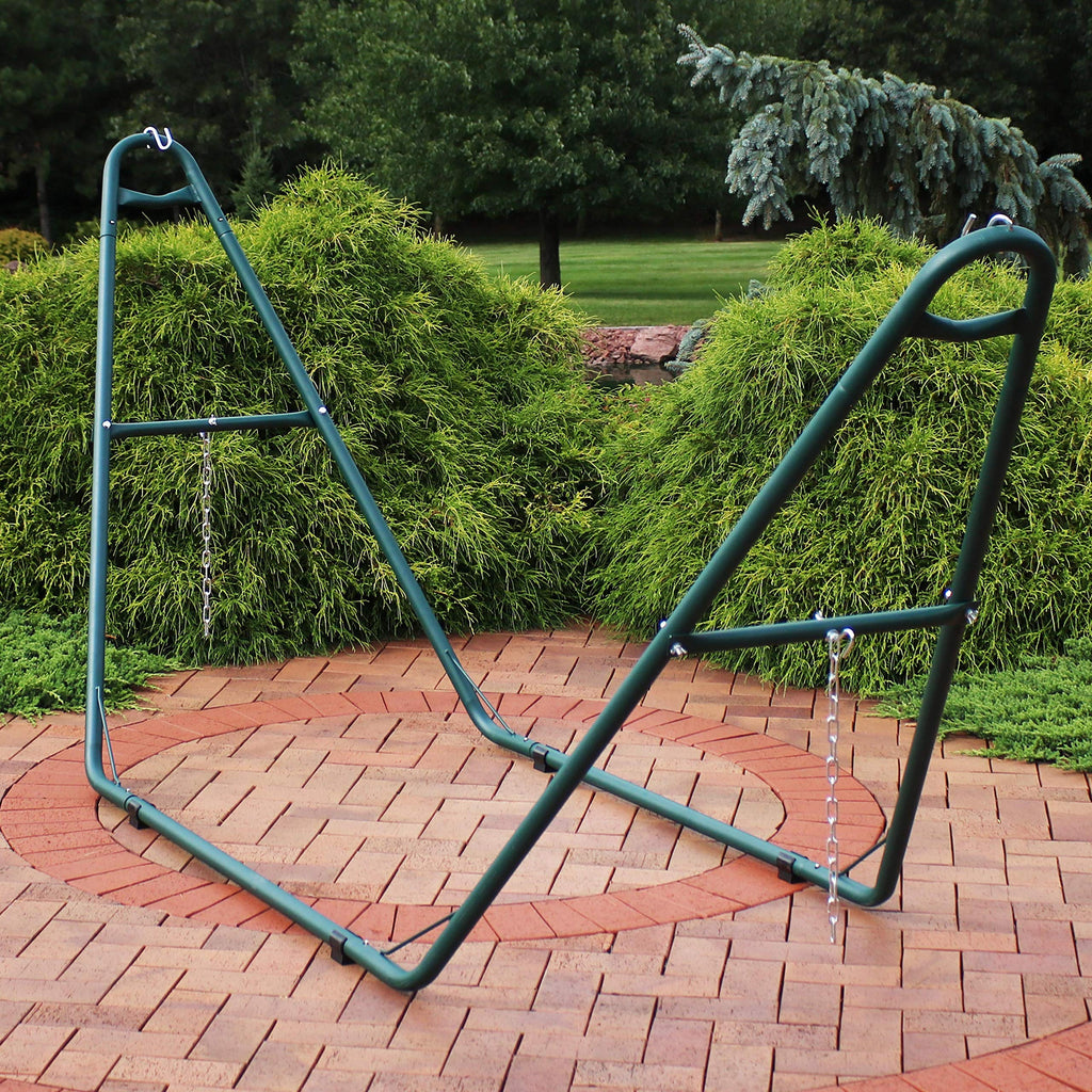 Sunnydaze 550-Pound Capacity Universal Multi-Use Heavy-Duty Steel Hammock Stand - 2-Person - Fits Hammocks 9 To 14 Feet Long - Green