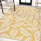 Jonathan Y Smb119C-4 Nevis Palm Frond Indoor Outdoor Area-Rug, Coastal Casual Country & Floral Easy-Cleaning,Bedroom,Kitchen,Backyard,Patio,Non Shedding, 4 X 6, Yellow/Cream