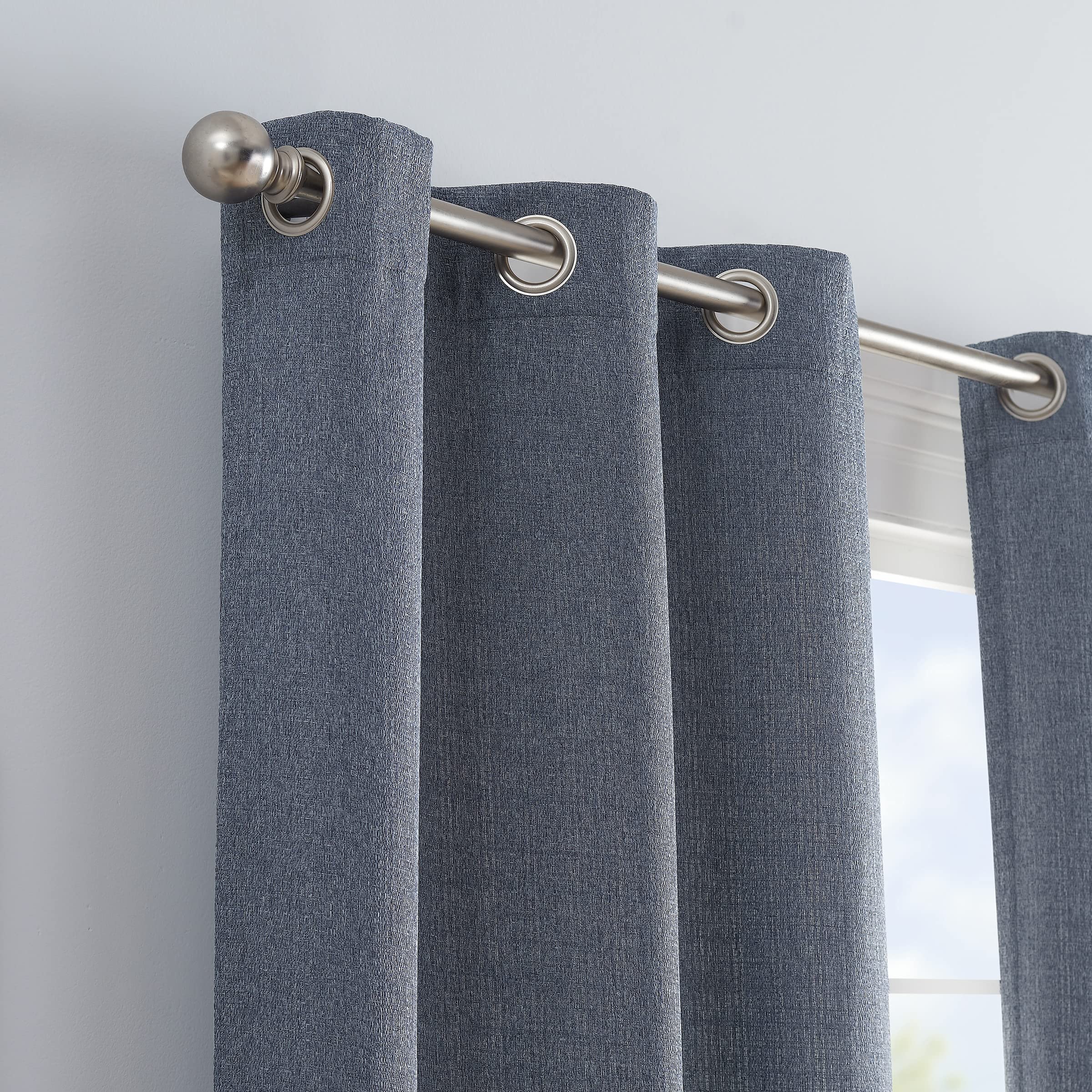Eclipse Carter Draftstopper Light Filtering Grommet Lined Window Curtains For Living Room (2 Panels), 37 In X 84 In, Denim