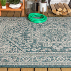 Jonathan Y Smb101C-4 Sinjuri Medallion Textured Weave Indoor/Outdoor Teal Blue/Gray 4 Ft. X 6 Ft. Area-Rug, Coastal,Easy-Cleaning,Hightraffic,Livingroom,Backyard, Non Shedding