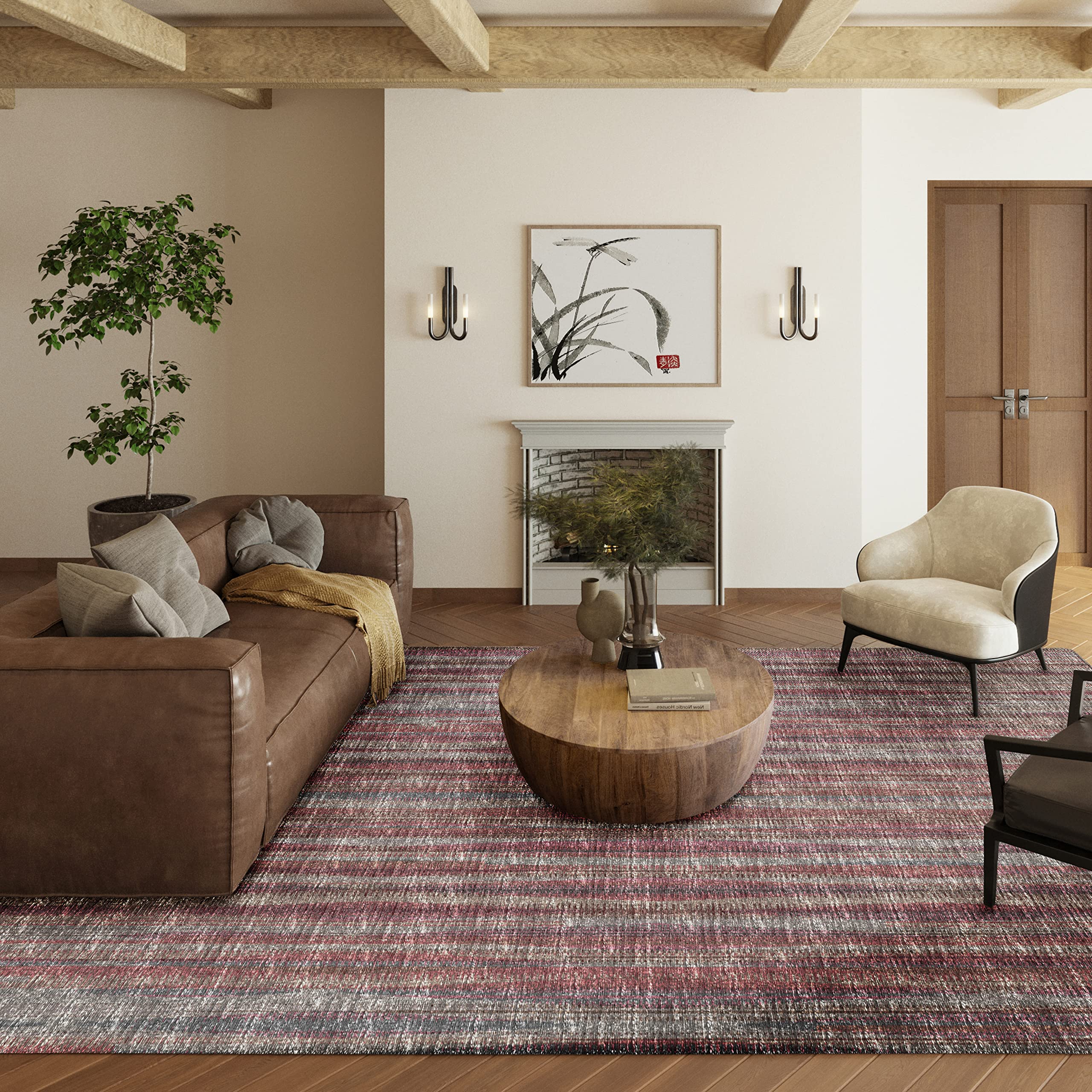 Addison Rugs Waverly 10' X 14' Awa31 Burgundy Indoor Outdoor Area Rug, Stain Resistant, Machine Washable, Non Shedding, Bedroom, Living Room, Dining Room, Kitchen Rug