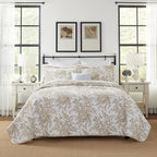 Laura Ashley - Twin Quilt Set, Reversible Cotton Bedding With Matching Sham, Home Decor For All Seasons (Bedford Mocha, Twin)