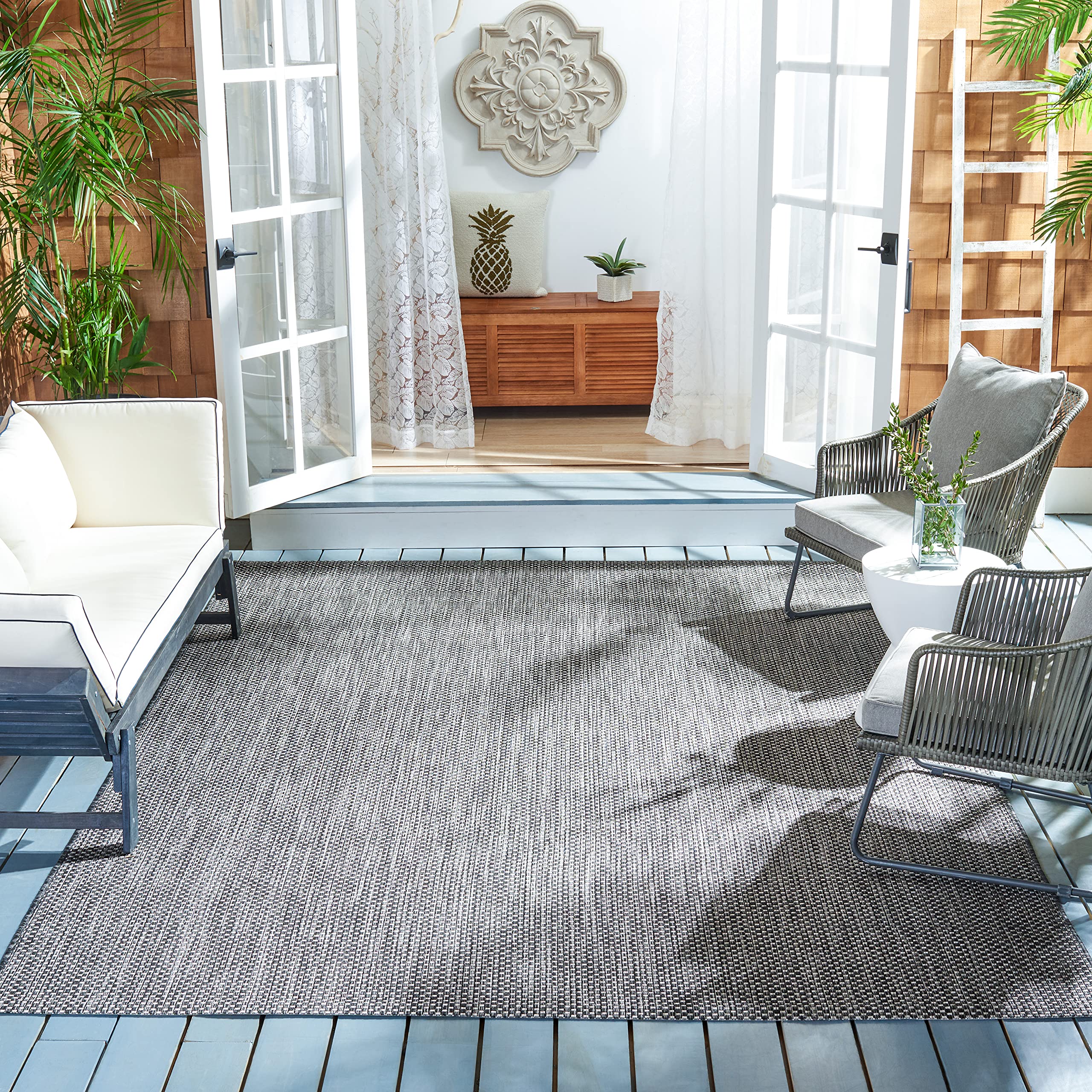 Safavieh Courtyard Collection 9' Square Black/Beige Cy8521 Indoor-Outdoor Waterproof Easy-Cleaning Patio Backyard Mudroom Area-R