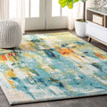 JONATHAN Y CTP100A-4 Contemporary POP Modern Abstract Waterfall Blue/Cream 4 ft. x 6 ft. Area-Rug, Bohemian, Easy-Cleaning, for 