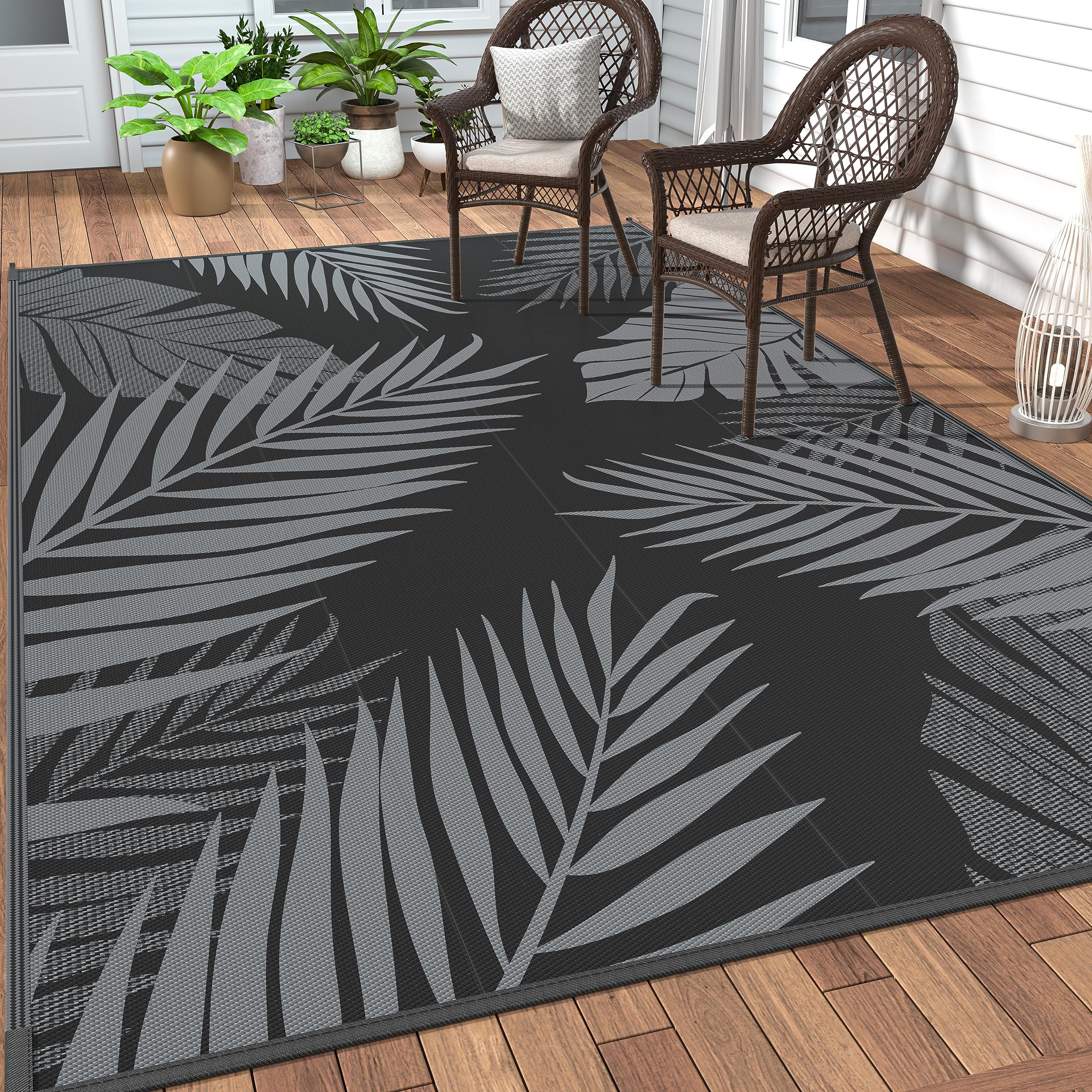 Genimo Outdoor Rug 10' X 14' Waterproof For Patios Clearance, Reversible Outdoor Plastic Straw Camping Rug Carpet, Large Area Ru
