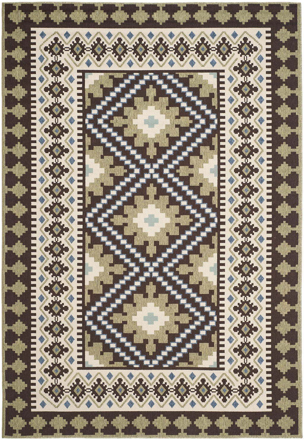 Safavieh Veranda Collection Area Rug - 6'7' X 9'6', Chocolate & Green, Boho Design, Non-Shedding & Easy Care, Indoor/Outdoor & Washable-Ideal For Patio, Backyard, Mudroom (Ver099-0624)