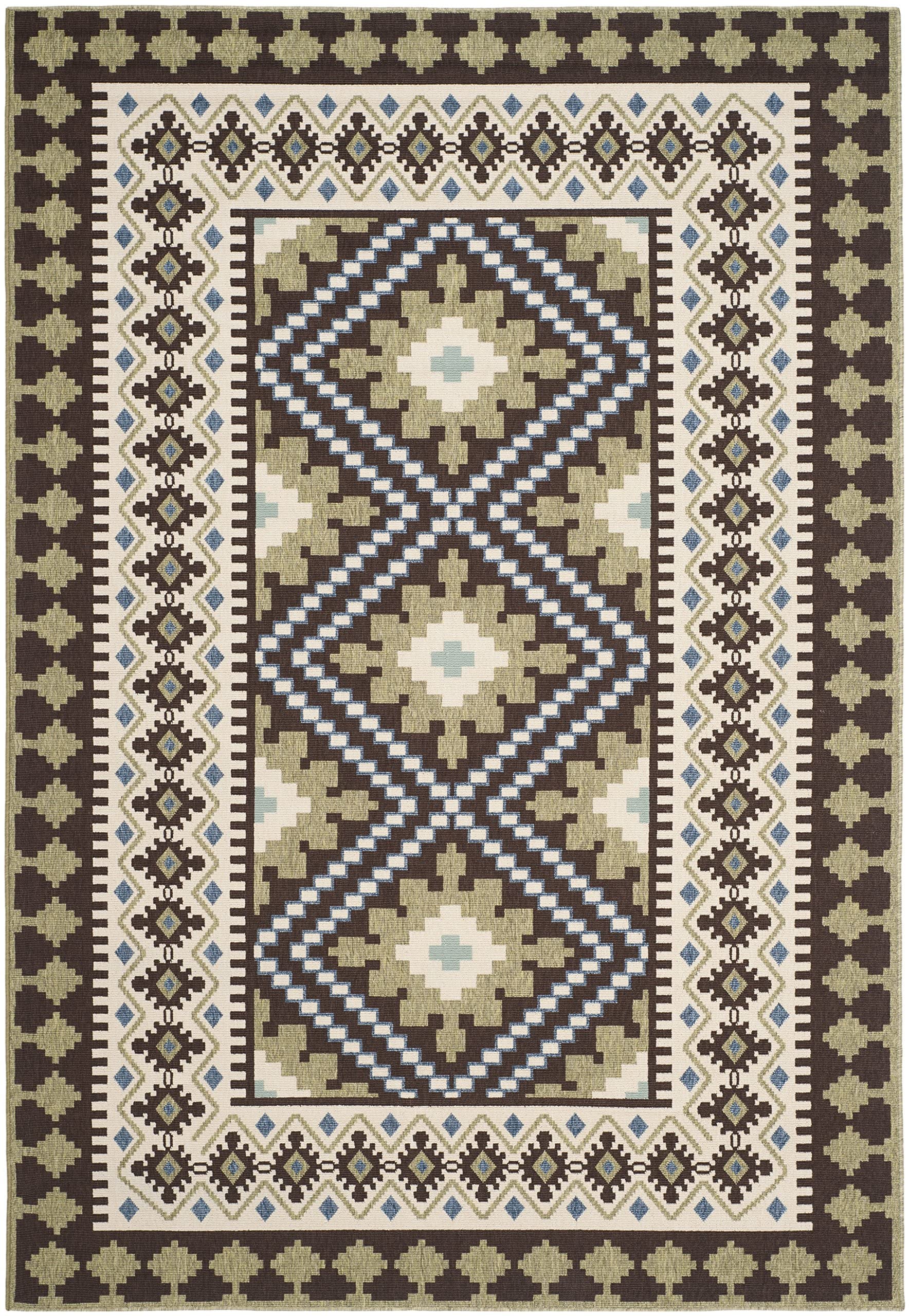 Safavieh Veranda Collection Area Rug - 6'7' X 9'6', Chocolate & Green, Boho Design, Non-Shedding & Easy Care, Indoor/Outdoor & Washable-Ideal For Patio, Backyard, Mudroom (Ver099-0624)