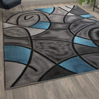 Flash Furniture Jubilee Collection Abstract Area Rug - Colorfast Blue Olefin Rug - 8' X 10' Area Rug - Jute Backing - Living Room, Bedroom, & Family Room
