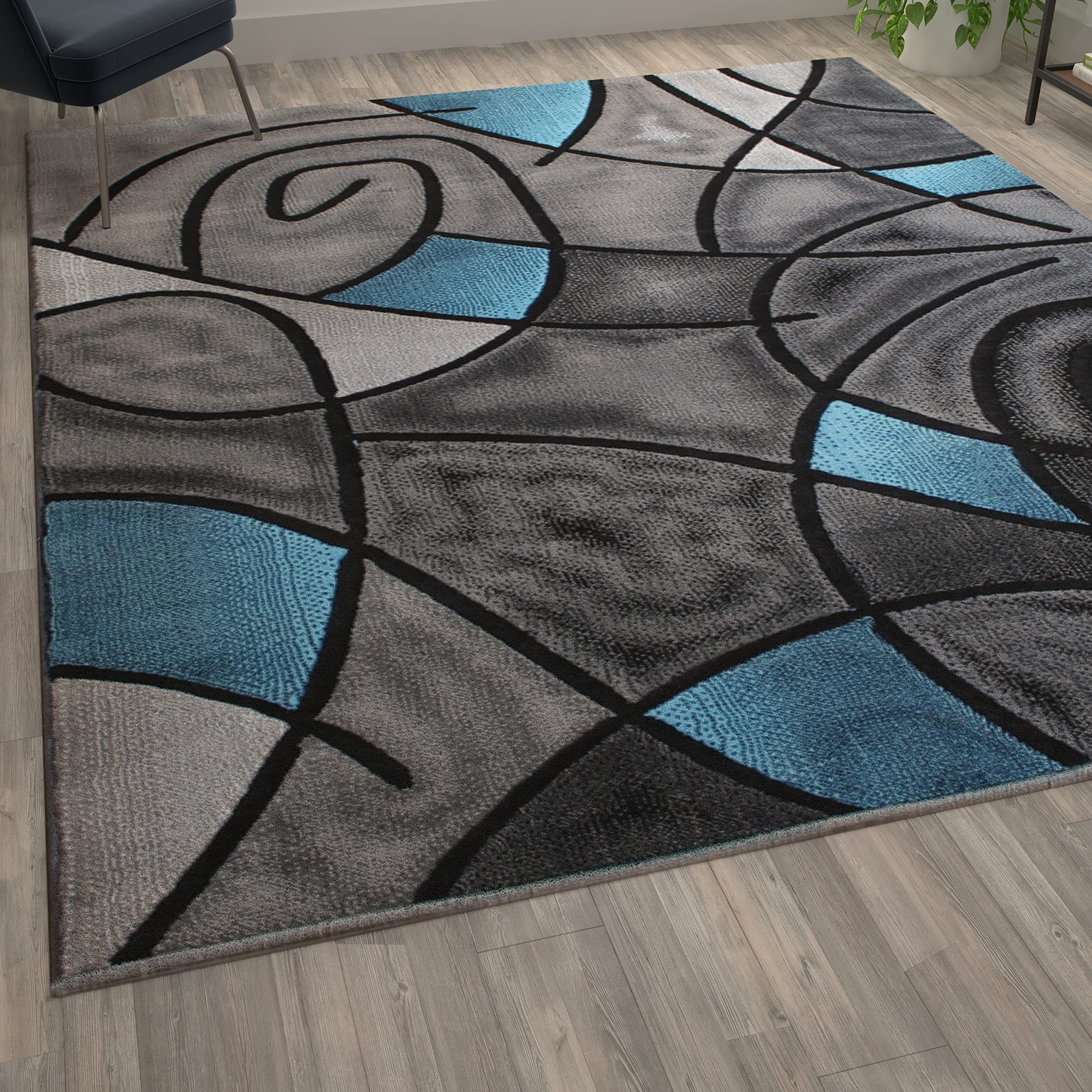 Flash Furniture Jubilee Collection Abstract Area Rug - Colorfast Blue Olefin Rug - 8' X 10' Area Rug - Jute Backing - Living Room, Bedroom, & Family Room