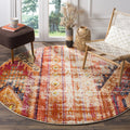 SAFAVIEH Monaco Collection 67 Round Orange / Multi MNC222H Boho Chic Tribal Distressed Non-Shedding Dining Room Entryway Foyer 