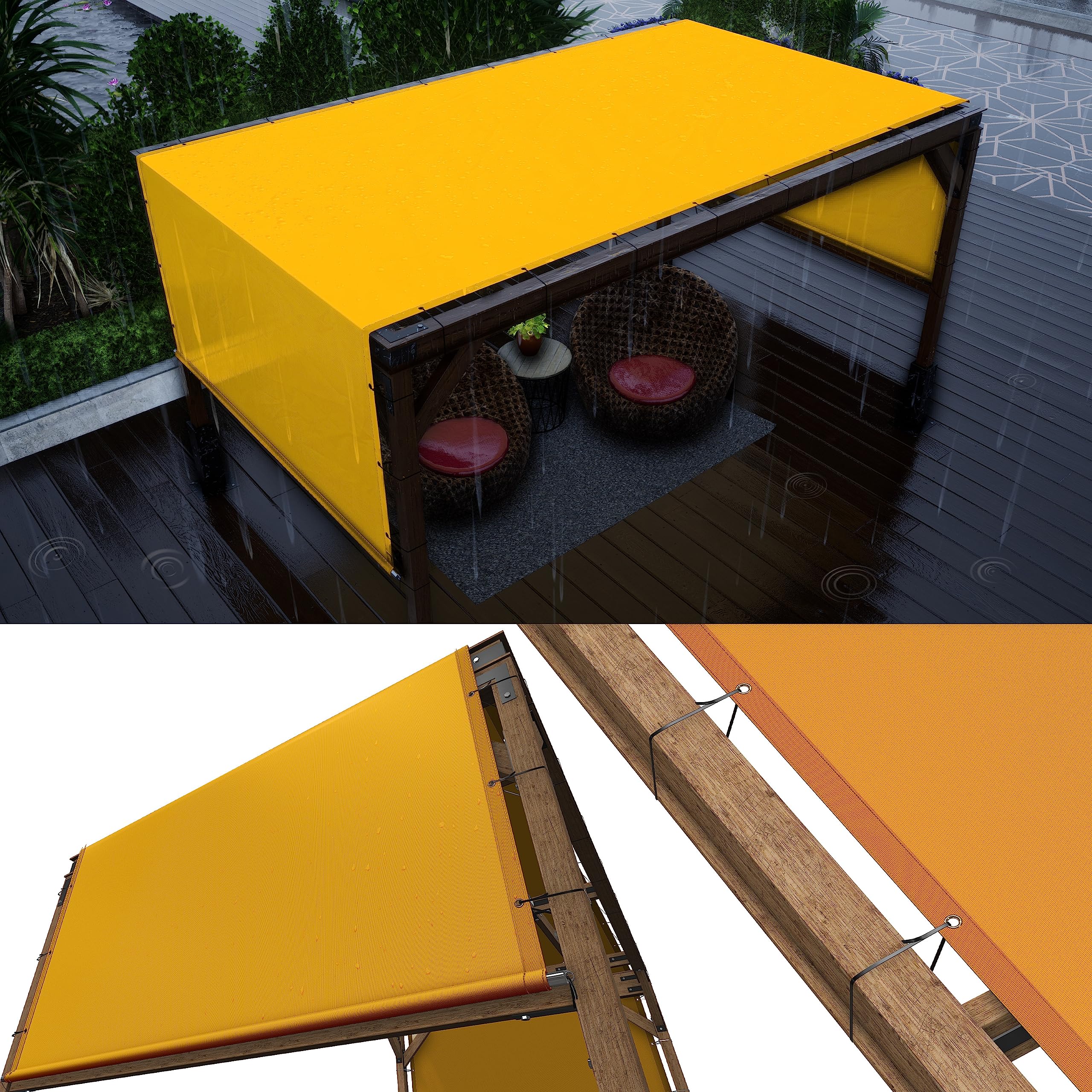 Colourtree 4' W X 7' L Yellow Waterproof Pergola Sun Shade Canopy Replacement Cover Upf50, Commercial Grade 220 Gsm Cloth, Inclu