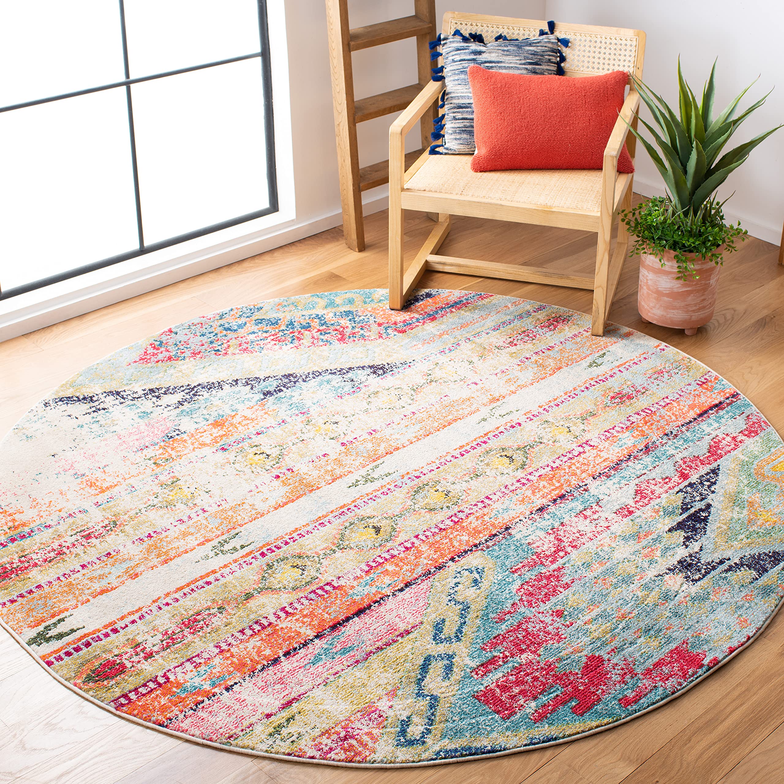 SAFAVIEH Monaco Collection Multi MNC222F Boho Chic Tribal Distressed Non-Shedding Dining Room Entryway Foyer Living Room Bedroom