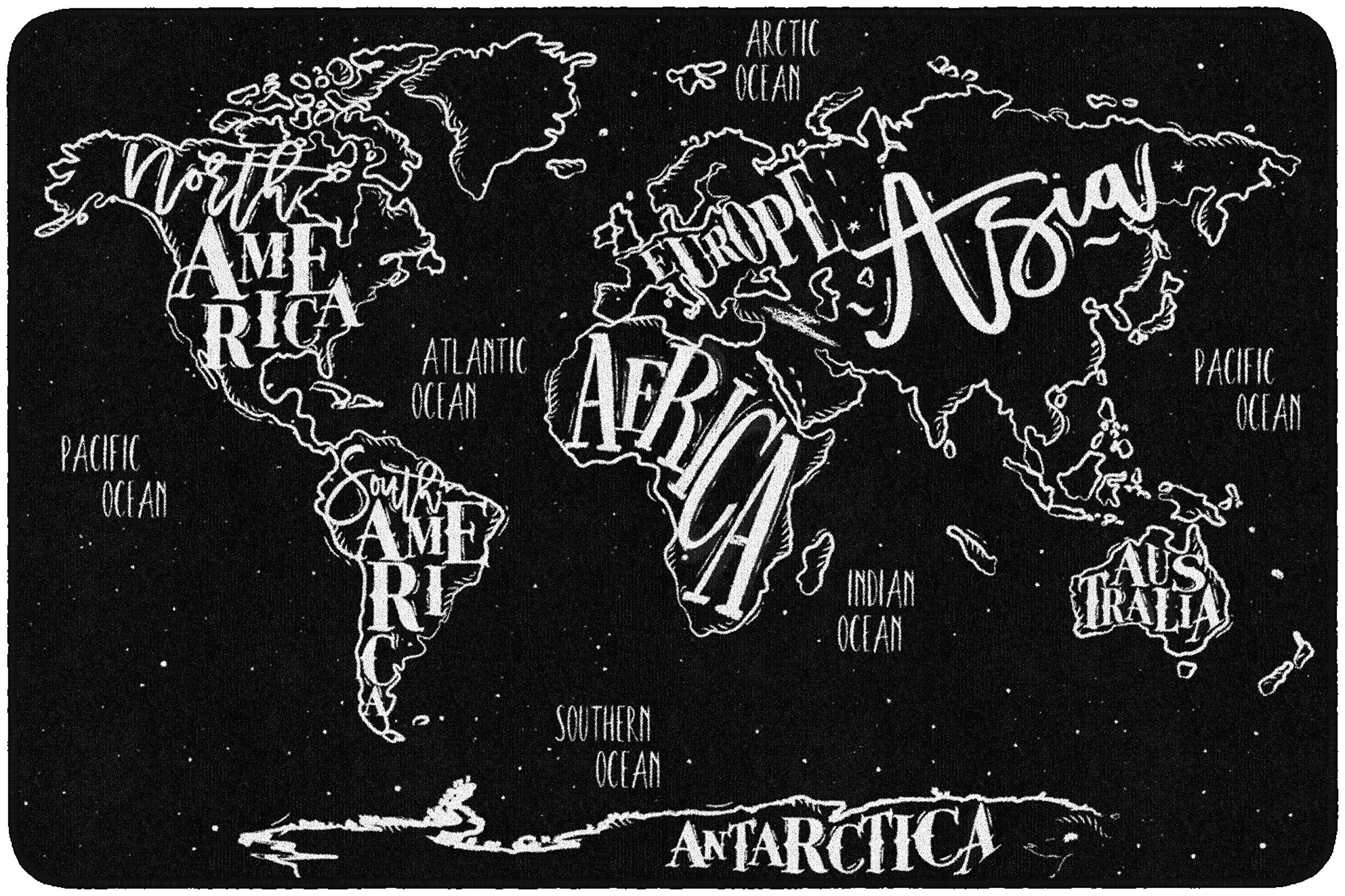B&W MODERN WORLD MAP RUG 4FT X 6FT