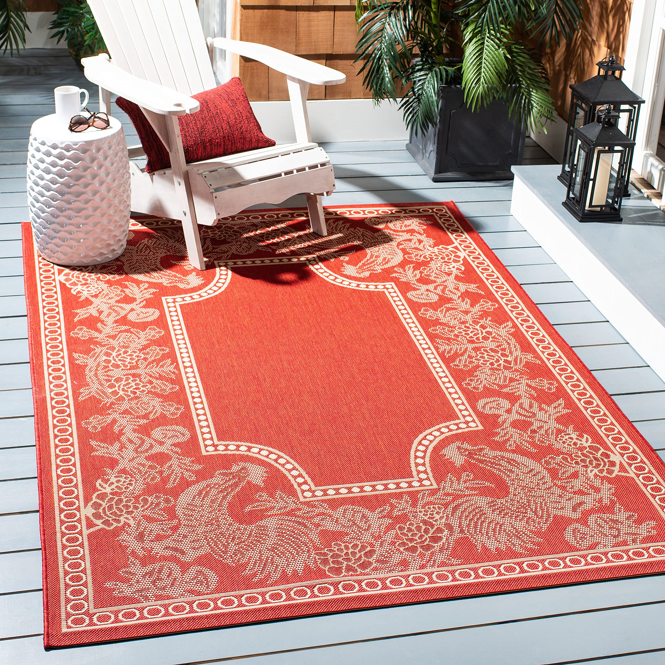 SAFAVIEH Courtyard Collection Accent Rug - 4 x 57, Red & Natural, Non-Shedding & Easy Care, Indoor/Outdoor & Washable-Ideal fo