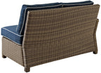 Crosley Furniture Bradenton Outdoor Sectional Left Side Loveseat, 2-Person Wicker Patio Couch for Deck, Brown with Navy Cushions