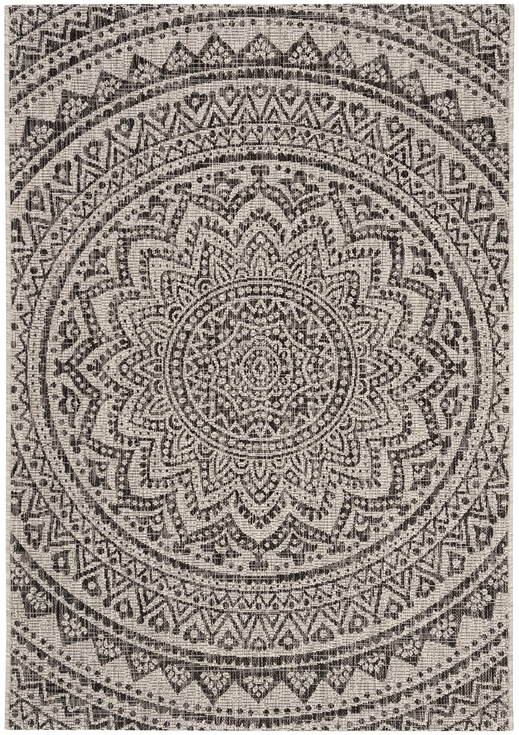 Safavieh Courtyard Collection Accent Rug - 2'3' X 5', Light Grey & Black, Non-Shedding & Easy Care, Indoor/Outdoor & Washable-Ideal For Patio, Backyard, Mudroom (Cy8734-37612)