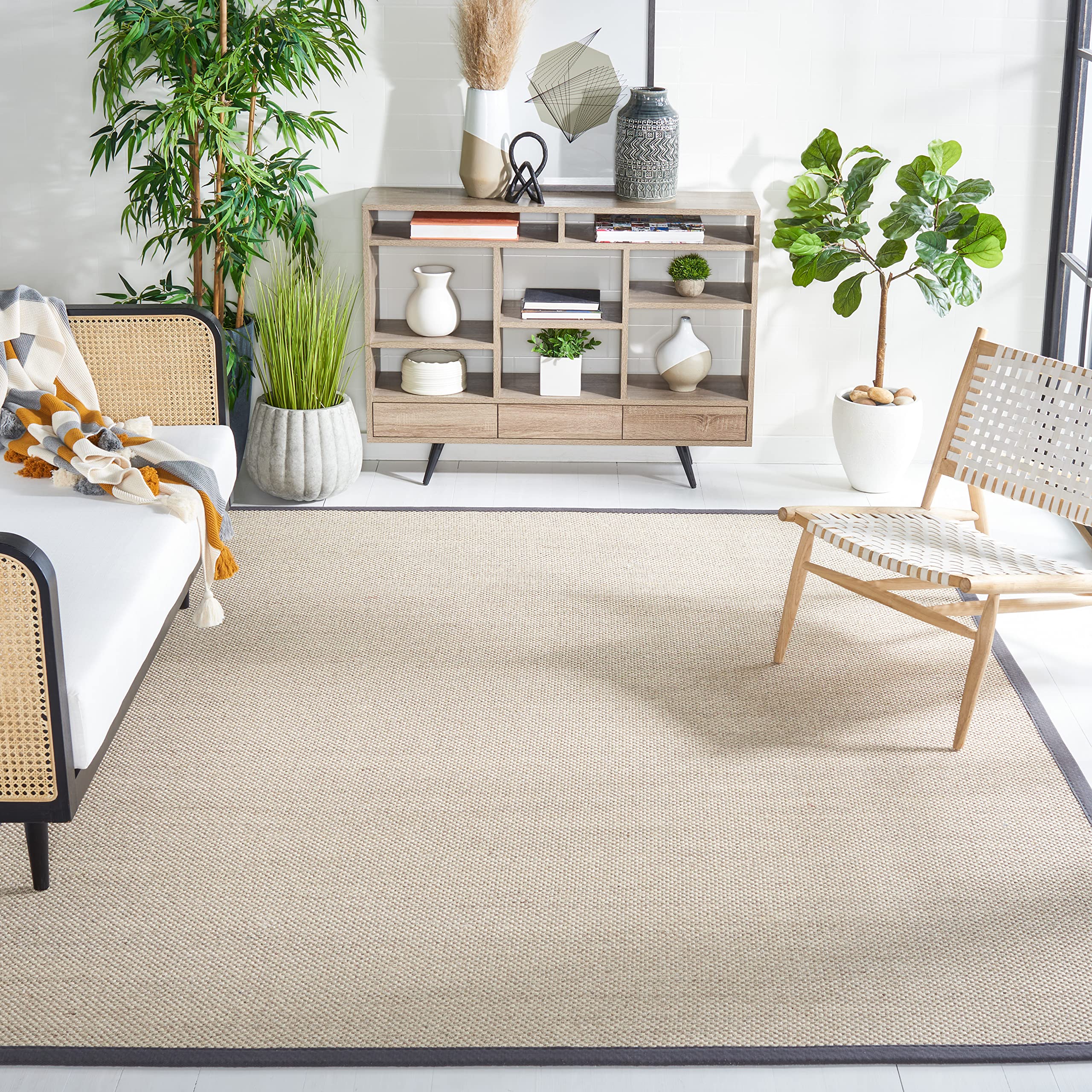 Safavieh Natural Fiber Collection Area Rug - 10 x 14, Marble & Black, Border Sisal Design, Easy Care, Ideal for High Traffic A