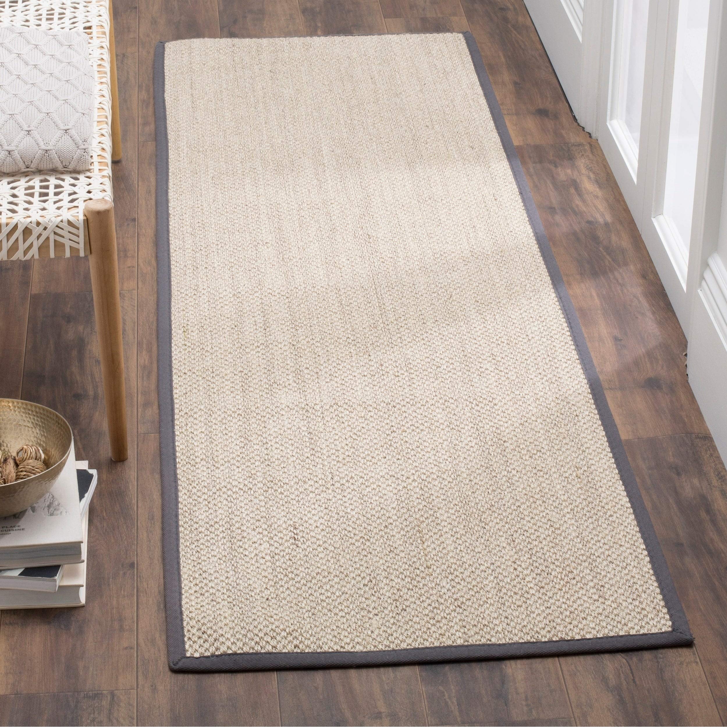 SAFAVIEH Natural Fiber Collection Runner Rug - 26 x 18, Marble & Dark Grey, Border Sisal Design, Easy Care, Ideal for High Tra