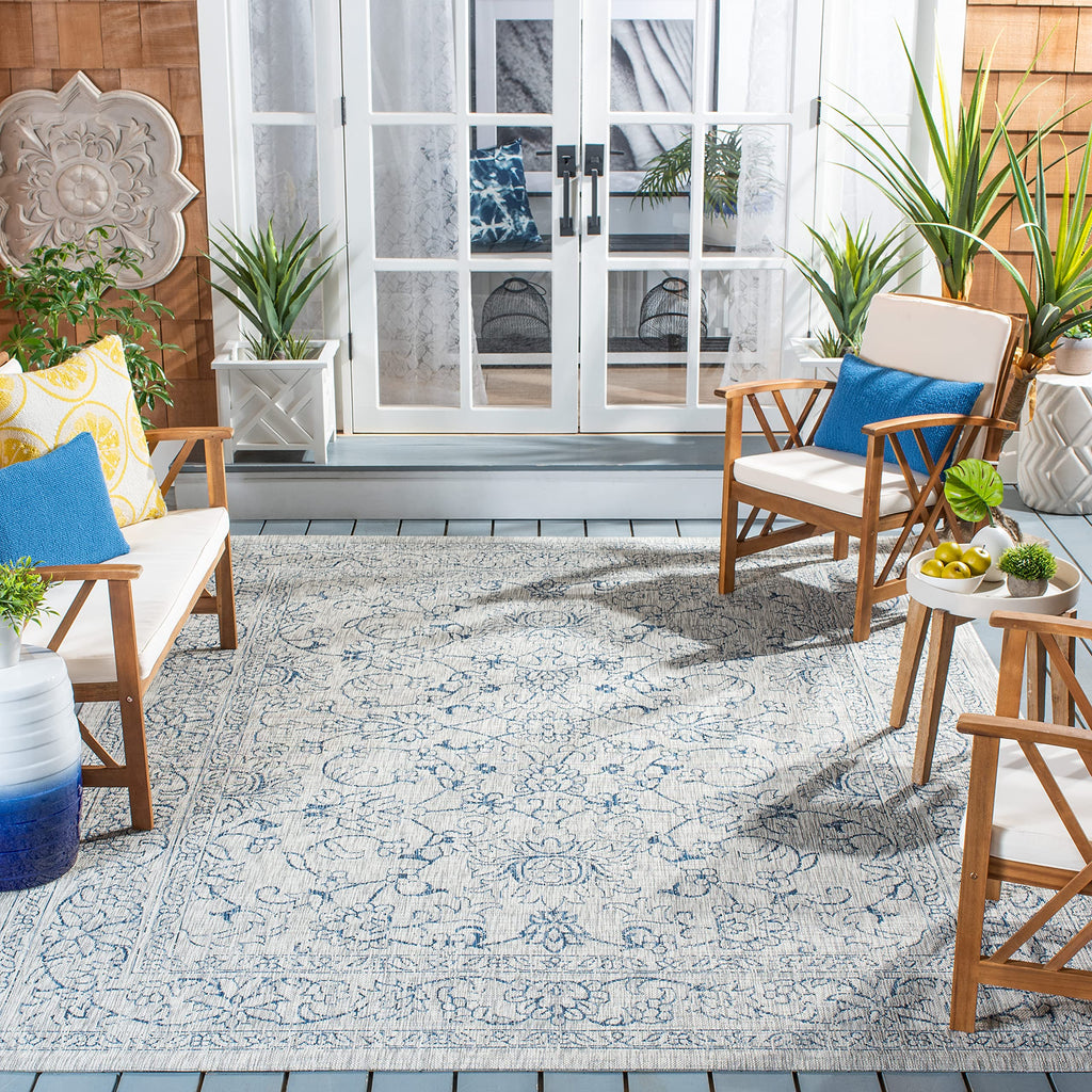Safavieh Courtyard Collection 6'7' X 9'6' Grey/Navy Cy8680 Indoor/ Outdoor Patio Backyard Mudroom Area Rug