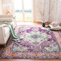 SAFAVIEH Monaco Collection Area Rug - 8 x 10, Violet & Light Blue, Boho Chic Medallion Distressed Design, Non-Shedding & Easy 