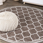 Jonathan Y Smb109B-9R Trebol Moroccan Trellis Textured Weave Indoor/Outdoor Area Rug, Modern, Bohemian, Contemporary For Bedroom, Kitchen, Living Room, Easy-Cleaning, Espresso/Taupe, 9' Round