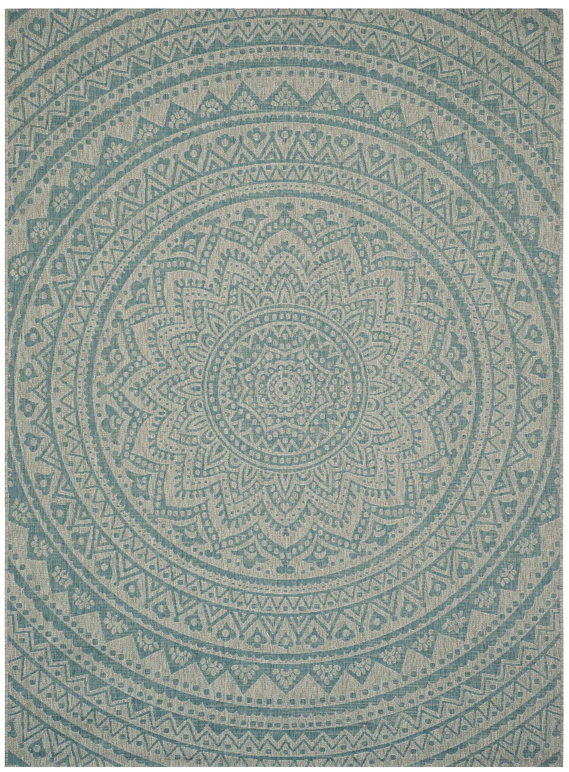 Safavieh Courtyard Collection 6'7' X 9'6' Light Grey / Aqua Cy8734 Indoor/ Outdoor Waterproof Easy Cleaning Patio Backyard Mudroom Area Rug