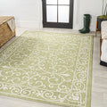 Jonathan Y Smb106H-5 Charleston Vintage Filigree Textured Weave Indoor Outdoor Area Rug, Coastal,Traditional,Transitional Easy Clean,Bedroom,Kitchen,Backyard,Patio, Non-Shed, Green/Cream, 5 X 8