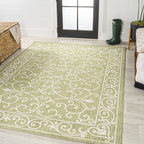 Jonathan Y Smb106H-5 Charleston Vintage Filigree Textured Weave Indoor Outdoor Area Rug, Coastal,Traditional,Transitional Easy Clean,Bedroom,Kitchen,Backyard,Patio, Non-Shed, Green/Cream, 5 X 8