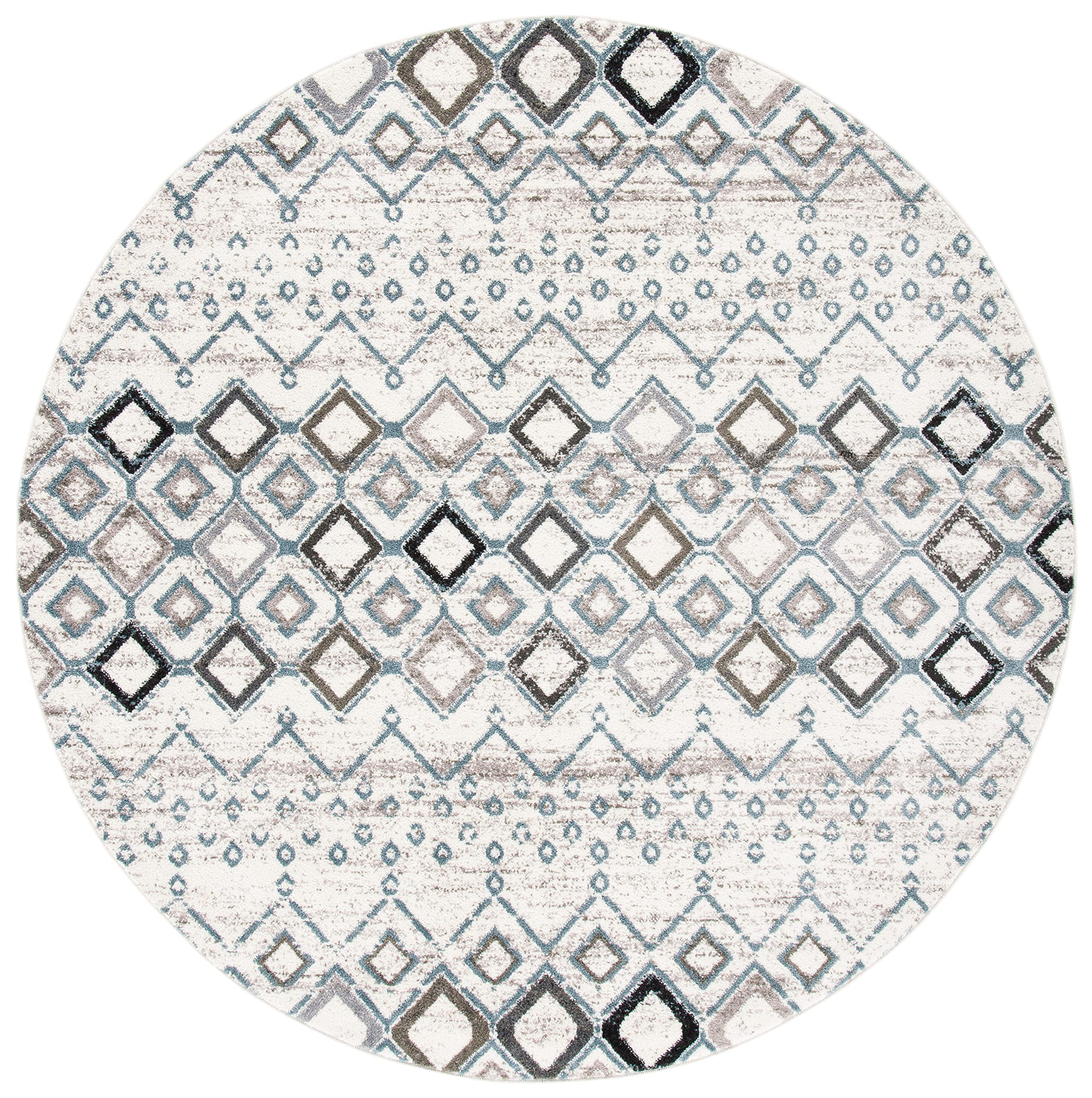 Safavieh Amsterdam Collection 11' Round Ivory/Grey Ams108A Moroccan Boho Non-Shedding Dining Room Entryway Foyer Living Room Bed